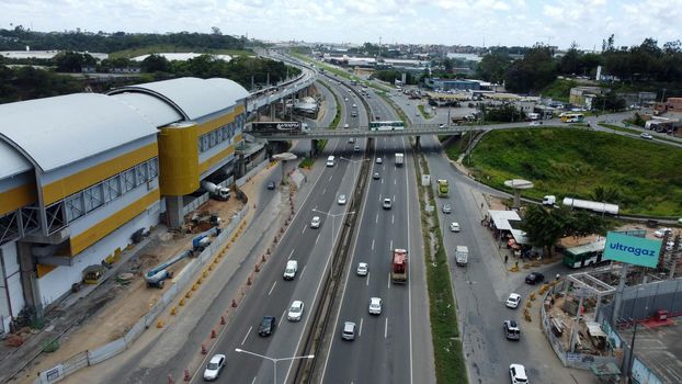 salvador, bahia, brazil - september 30, 2022: view of the federal highway BR 324 and construction of line 3 of the subway in the city of Salvador.