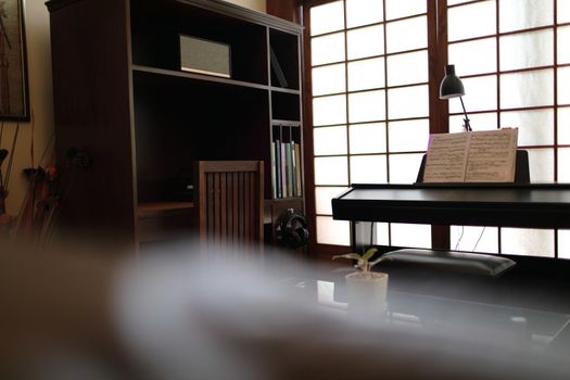 Living room with Piano in home