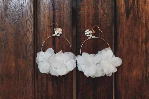 The Bride's earrings made from dried hydrangea flowers