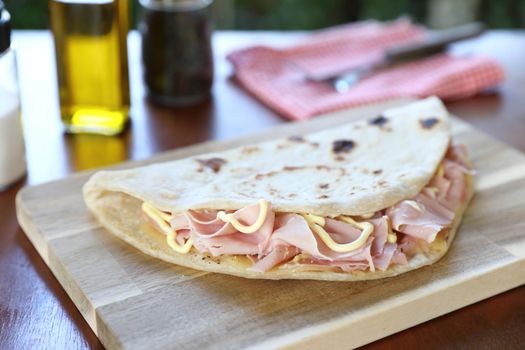 Italian cuisine , Piadina with Italian ham and cheese