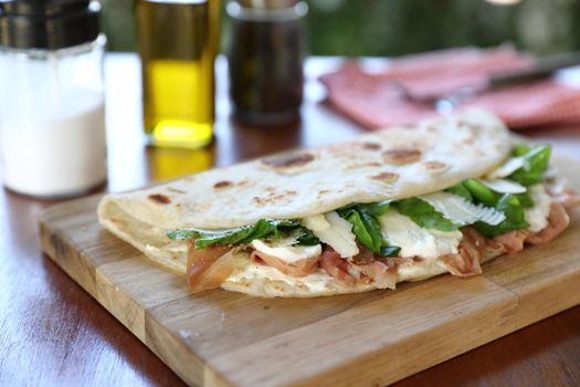 Italian cuisine , Piadina with Italian ham and cheese