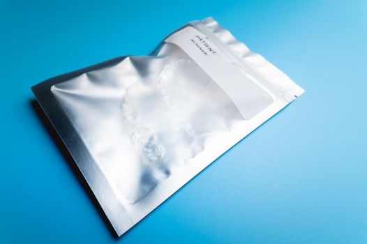 Zip bag with plastic braces inside, close-up, space for an inscription or advertising.