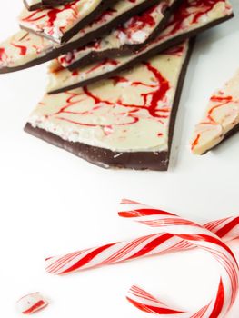Traditional Christmas Chocolate Peppermint Bark sprinkled with peppermint candies.