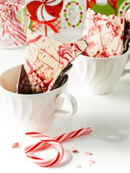 Traditional Christmas Chocolate Peppermint Bark sprinkled with peppermint candies.