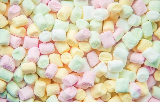 Hot chocolate and marshmallow on christmas background. Selective focus. food