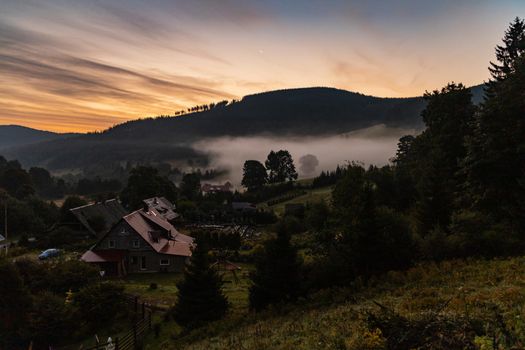 Beautiful morning landscape of Golden Mountains at morning