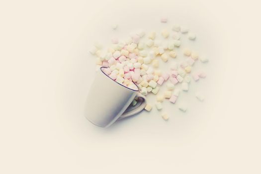 Hot chocolate and marshmallow on christmas background. Selective focus. food