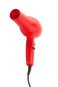 Red hair dryer isolated on a white background