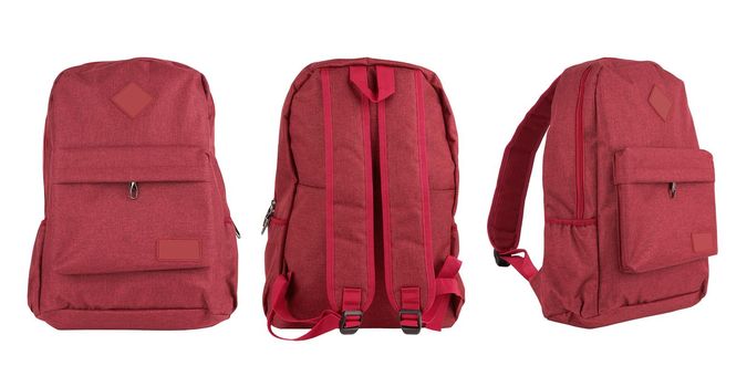 Red backpack for travel isolate on a white background