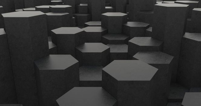 Abstract dark hexagon geometry background. 3d illustration.
