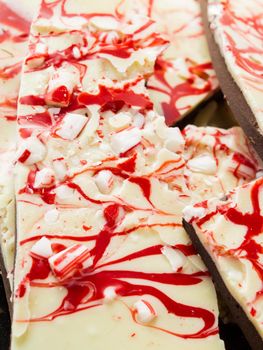 Traditional Christmas Chocolate Peppermint Bark sprinkled with peppermint candies.