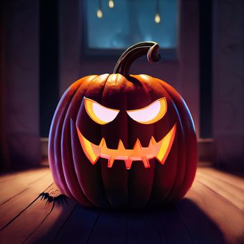 Halloween evil pumpkin cartoon illustration, evil pumpkin face