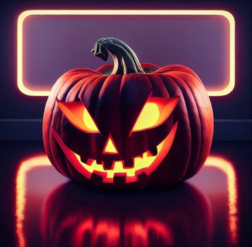 Halloween evil pumpkin cartoon illustration, evil pumpkin face
