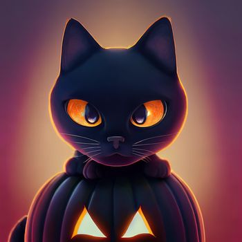 illustration of a cute halloween black cat, black cat illustration