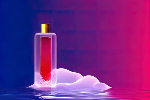 3d hydrating moisturizer banner ad. Illustration of a cosmetic droplet bottle displayed on the podium floating on the wavy ripple water background