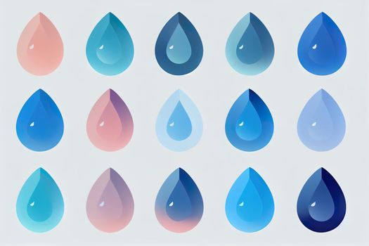 blue water drop icon set. Flat droplet logo shapes collection