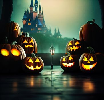 Halloween evil pumpkin cartoon illustration, evil pumpkin face.