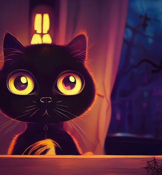 illustration of a cute halloween black cat, black cat illustration