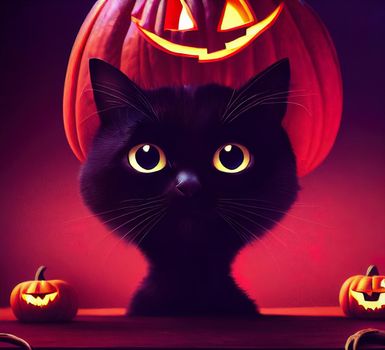 illustration of a cute halloween black cat, black cat illustration