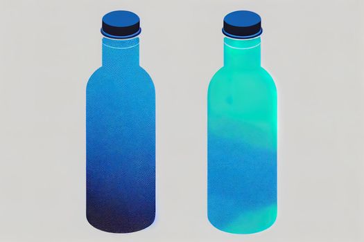 Transparent realistic mineral water plastic bottle for your advertising with water splash and drops. Blue background