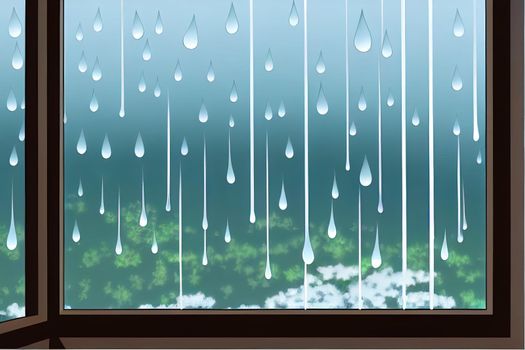 Photo Realistic Image Of Raindrops Or Vapor Trough Window Glass