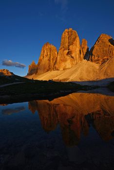 Tre Cime in Dolomite mountain in Italy