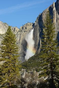 yosemite falls with rainbow in the morning