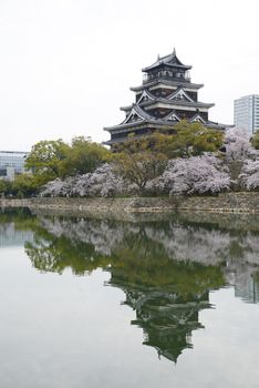 hiroshima castle with cherry blossom