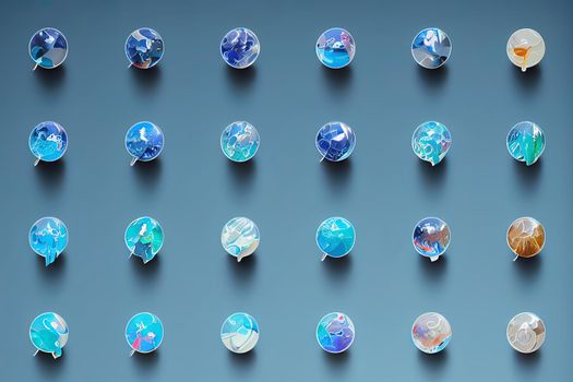 abstract set of blue water drop icons on white background