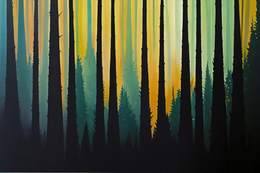 Larch tree forest background. Deep dark larch forest. Dark forest trees. Forest background