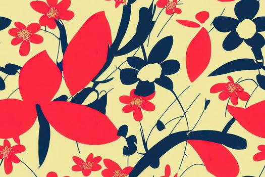 floral seamless pattern with lines and abstract hand drawn flowers