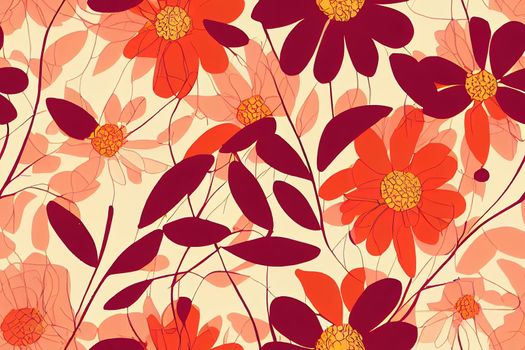 Autumn botanical seamless pattern in 70s style Boho flowers Perfect for kids wall wallpaper gift paper pattern fills web page background greeting cards