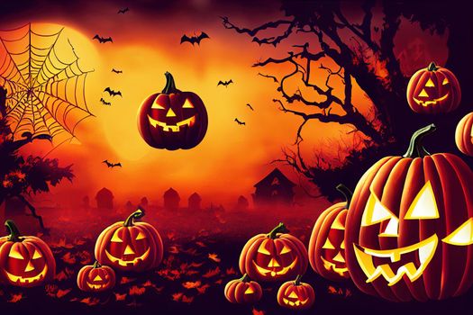 Halloween party poster with zombie hand and cemetery October autumn scary banner