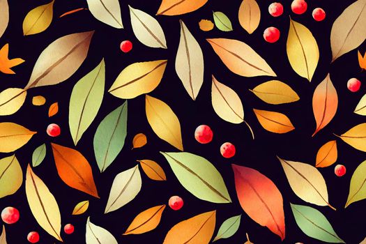 Watercolor autumn leaves and berries Seamless pattern for packaging fabric textiles wallpaper Hello Autumn Oktoberfest