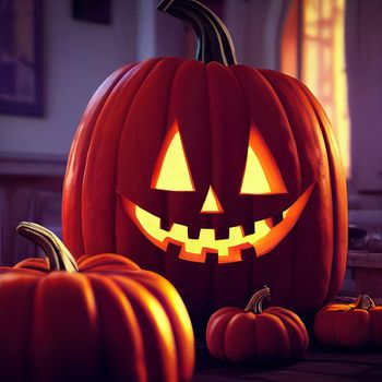Halloween evil pumpkin cartoon illustration, evil pumpkin face