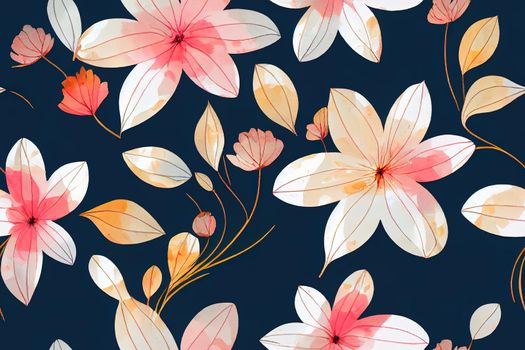 Beautiful seamless floral pattern with watercolor background. Flower 2d illustration