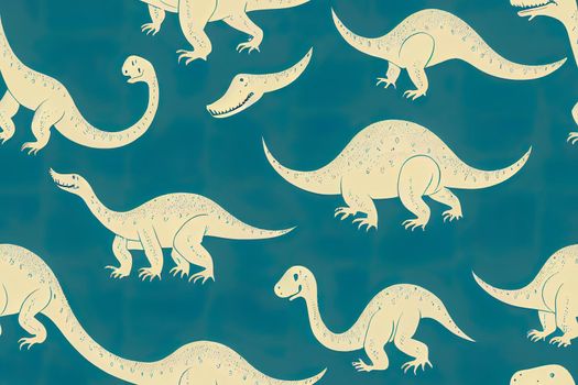 Dino Seamless Pattern, Cute Cartoon Hand Drawn Dinosaurs Doodles Illustration.