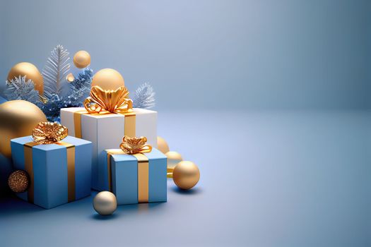 Christmas Background with golden and shiny gift box ornament decoration