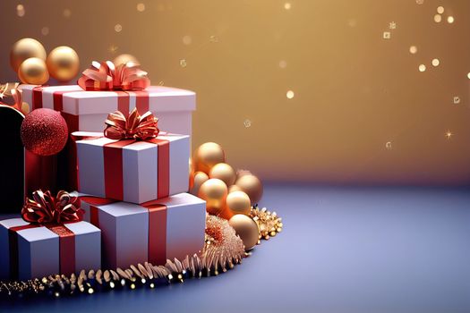 Christmas Background with golden and shiny gift box ornament decoration