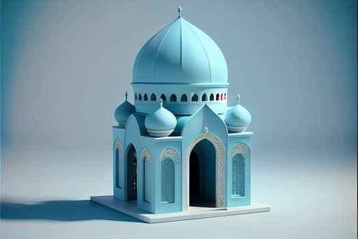 3d illustration of a mosque with golden moon and stars ornament