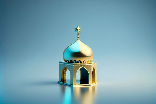 3d illustration of a mosque with golden moon and stars ornament