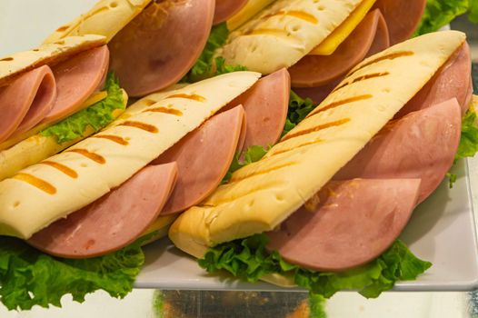 sausage sandwiches on the counter table close-up.photo