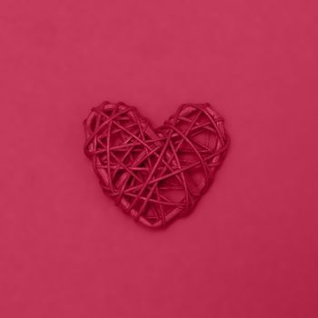 Valentines day viva magenta heart on same color background. Monochromatic vivid color. Valentine's day concept. Close up, copy space