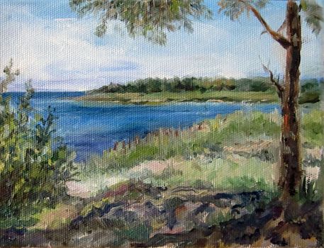 Baltic sea coast in summer, oil painting