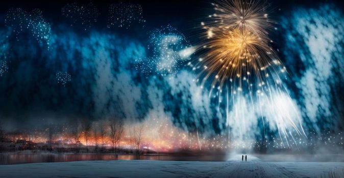 Bright night sky with fireworks. High quality illustration