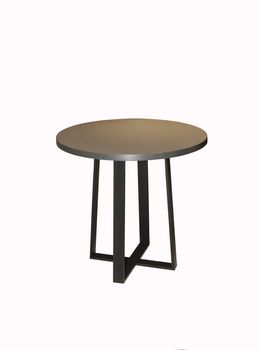 Gray round loft table on a black stand on a white background. Interior element