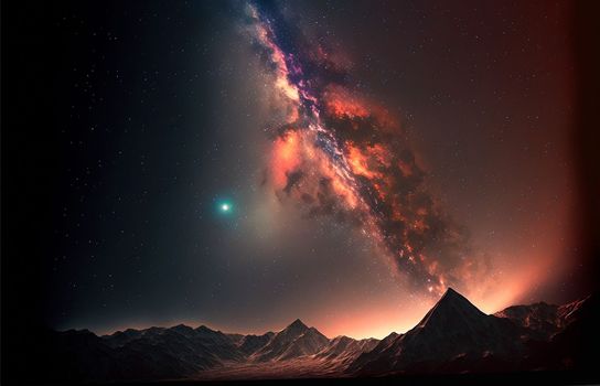 Space sky over the mountains. Milky way and space. High quality illustration