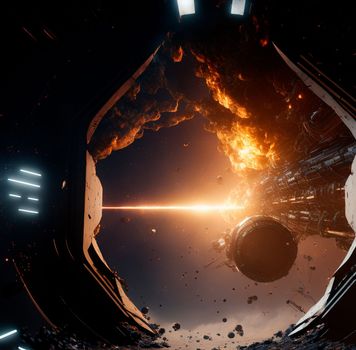 Space portal, space view, event horizon. Universe of Interstellar. High quality illustration