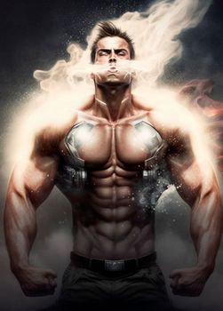 muscular man gaining strength and himself. High quality Illustration