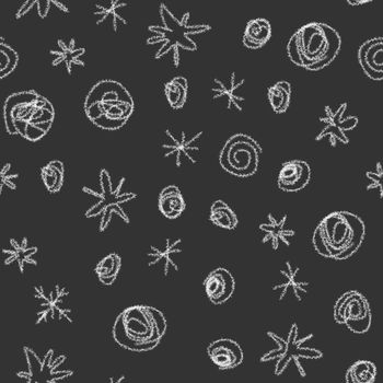 Hand Drawn Snowflakes Christmas Seamless Pattern. Subtle Flying Snow Flakes on chalk snowflakes Background. Beauteous chalk handdrawn snow overlay. Delicate holiday season decoration.